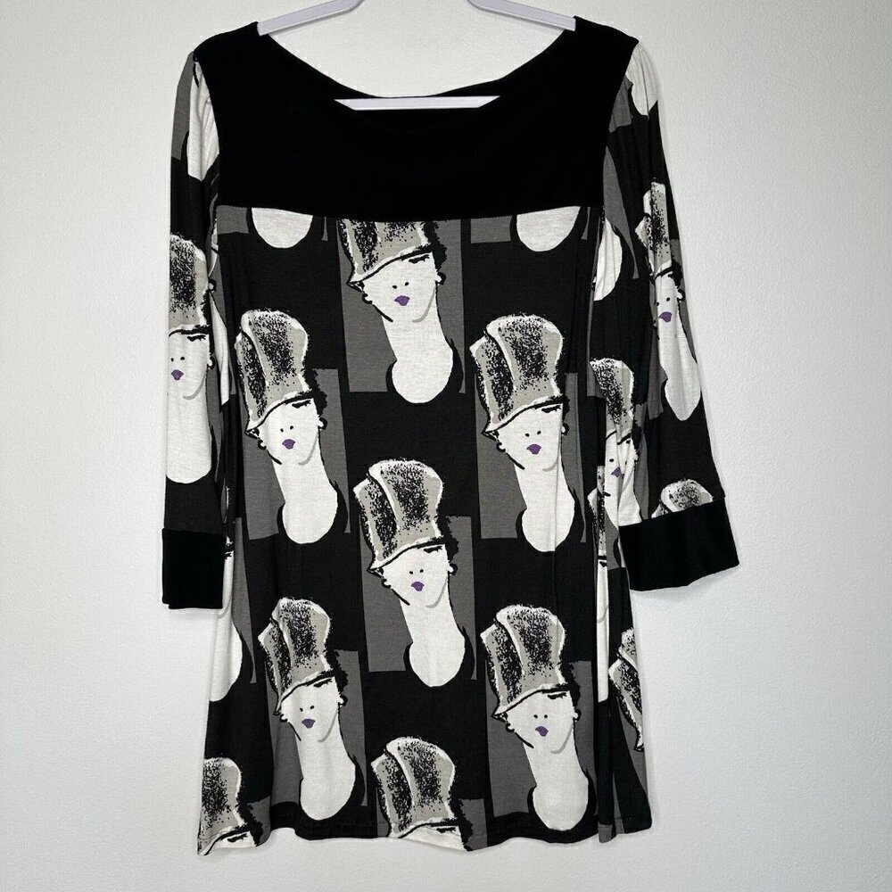 Y2K Tunic Top‎ Black L Vintage Art to wear cameo